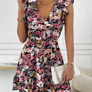 Flower V neck dress